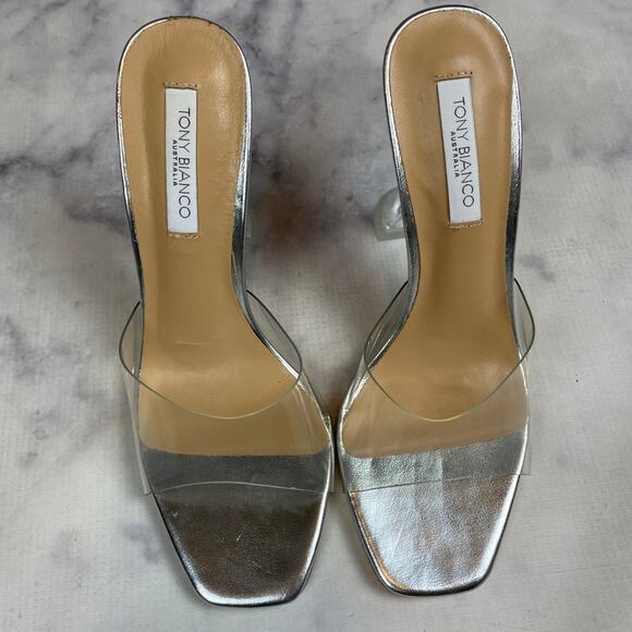 Tony Bianco Serri Clear Vinyl Hourglass Heel Mule Sandals Glam Heels Sz 7 - Picture 3 of 12